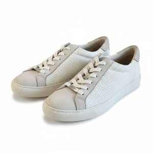 J/Slides NYC White Woven Leather Low Top Sneakers Casual Streetwear Size 7